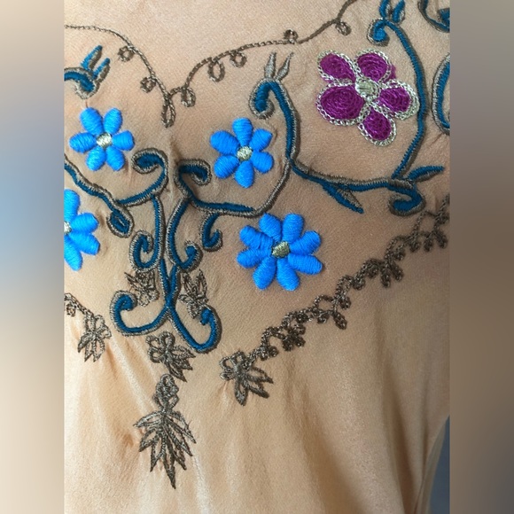 🧡Chasing Unicorns Stormy Weather embroidered silk slip dress apricot🧡 - Picture 5 of 10